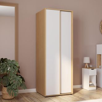 IDMarket Armario Corredero De 2 Puertas Slidea Madera Y Blanco Armario De 60 Cm Con Estante