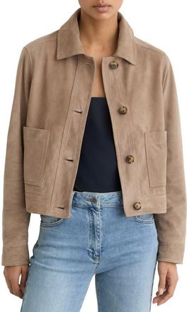 Reiss Sonny Suede Crop Jacket in Neutral at Nordstrom, Size 10 Us
