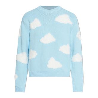 Moschino Round-neck Knitwear, female, Blue, Size: 2XS Archive Clouds Cotton Blend Pullover