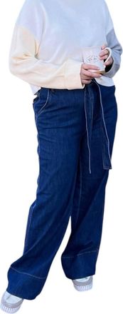 OAT New Yor Belted High Rise Wide Leg Jeans In Blue