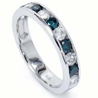 Pompeii3 1 Ct Channel Set Lab Grown Blue & White Diamond Ring 14K White Gold Size Selectable