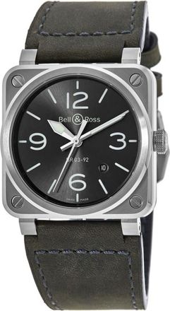 Bell & Ross BR 03-92 42mm Grey Dial Grey Leather Strap Mens Watch BR0392-GC3-ST/SCA