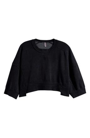 Free People Intercept Pull Crop Raglan Sweatshirt in Black at Nordstrom, Size X-Small
