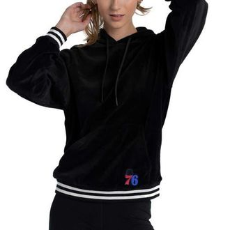 Lusso Womens Lusso Black Philadelphia 76ers Nellie Oversized Velour Pullover Hoodie at Nordstrom, Size Large