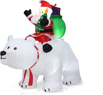 Costway Costway Pap&aacute; Noel Sobre Oso Polar Inflable De 200 Cm Con Interior Led Bomba Y Accesorios De Montaje Decoraci&oacute;n Navide&ntilde;a