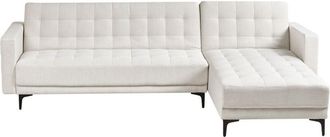 Beliani Sof&aacute; Cama Modular En Forma De L Esquinero Tapizado En Tela Con Capiton&eacute; Blanco Crema Izquierdo Aberdeen