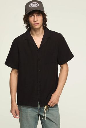 Lucky Brand Mens Short Sleeve Linen Camp Collar Shirt