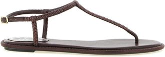 Rene Caovilla Schoenen, Dames, Bruin, 36 1/2 EU, Leer, Diana Flat Sandal