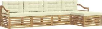 vidaXL Conjunto De Sof&aacute;s De Exterior 5 Uds. Blanco Y Crema Poli&eacute;ster Vidaxl