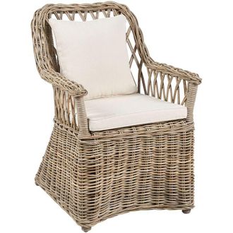 Beliani Poltrona da giardino in rattan naturale con cuscini in cotone bianco Maros II