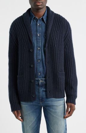 BOSS Horace Shawl Collar Ribbed Wool & Cashmere Cardigan in Dark Blue at Nordstrom, Size Xx-Large