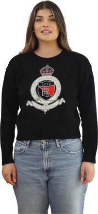 Ralph Lauren Lauren zwart koninklijk wapenschild trui - L- BLK - Dames - Ronde hals truien - Zwart - L - Katoen - Truien & Vesten