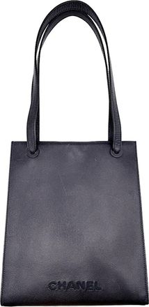 Chanel Navy Grained Calfskin Shoulder Bag Tote Bag (Pre-Owned)