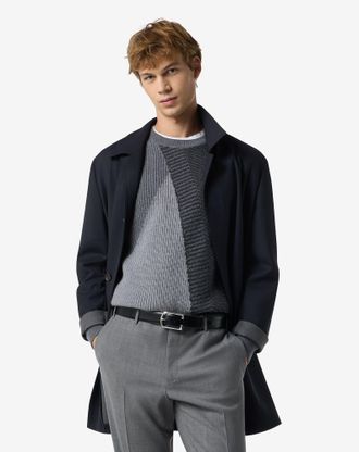 Corneliani Blue single-breasted stretch wool trench coat