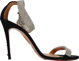 Aquazzura Crystal-Embellished Sandal Heels in Black Suede