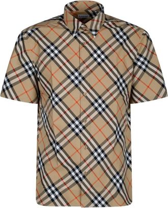 Burberry Regular Fit Geruit Katoenen Overhemd - Heren - Korte mouwen Overhemden - Beige - XL - Katoen - Overhemden