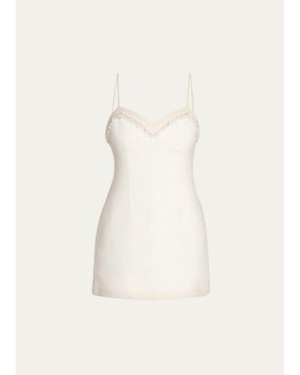 LoveShackFancy Sue Embellished Wool-Blend Mini Dress