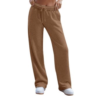 Generic Tracksuit Bottoms,Wide Leg Joggers for Women Solid Color Drawstring Elasticated Waist Tracksuit Bottoms Lightweight Loose Everyday Lounge Pants Casual