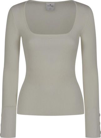 Courr&egrave;ges Heritage Rib Knit Top - Dames - Ronde hals truien - Beige - M - Polyester - Truien & Vesten