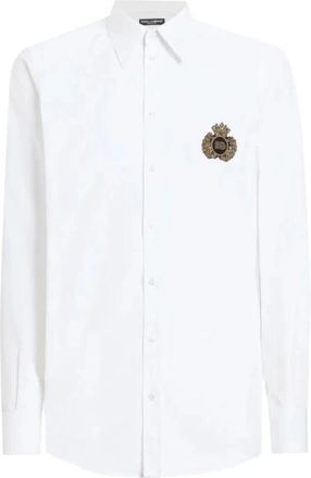 Dolce & Gabbana Logo Patch Shirt - Heren - Zakelijke Overhemden - Wit - L - Katoen - Overhemden