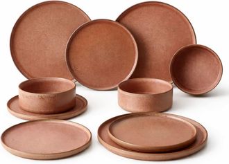 SIA D&eacute;co Juego de 16 piezas de vajilla de gres marr&oacute;n