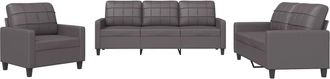 vidaXL Vidaxl - Juego De Sof&aacute;s Con Cojines 3 Piezas Cuero Sint&eacute;tico Gris