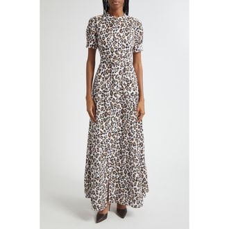 St. John Leopard Print Cotton Eyelet Belted Shirtdress at Nordstrom, Size 12