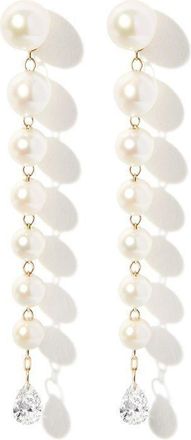Mizuki 14K Yellow Gold Sea Of Beauty Pearl And Diamond Drop Earrings - Womens - Diamond/Akoya Pearl/14kt Yellow Gold