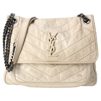 Saint Laurent Pre-owned Womens Crinkled Medium Niki Bag in White Calfskin Leather - Ecru - One Size