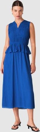 Whistles Sleeveless Shirred V-Neck Midi Dress in Cobalt Blue at Nordstrom, Size 14