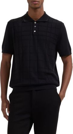 Bugatchi Textured Grid Polo Sweater in Black at Nordstrom, Size Xxx-Large