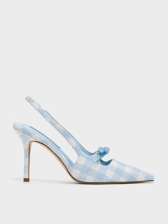 Charles & Keith Venetia Gingham Bow Pointed-Toe Slingback Pumps