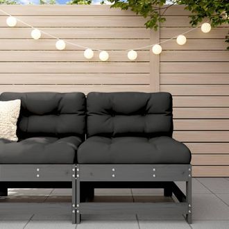 Berkfield Home Middle Sofa with Cushions Grey Solid Wood Pine