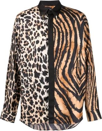 Roberto Cavalli Mixed Animal Print Silk Shirt, Brand Size 50 ( US Size 40 )