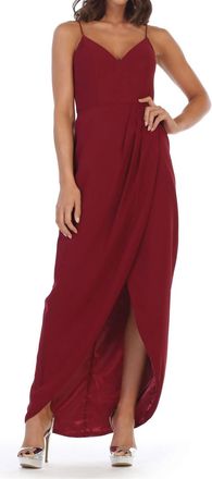 EVA Marseille Chiffon Spaghetti Strap Evening Dress In Burgundy