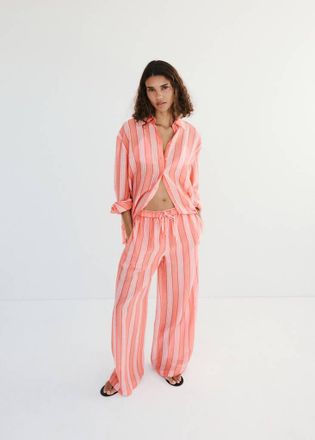 Mango Camicia in misto lino lyocell a righe arancione - Donna - S - MANGO