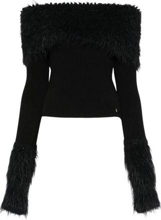Jean Paul Gaultier Geribbelde Gebreide en Fuzzy Trui - Dames - Ronde hals truien - Zwart - XS - Polyester - Truien & Vesten