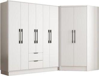Vente-Unique Armadio angolare 8 ante e 2 cassetti L263 cm Bianco - FEOVA