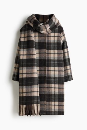 H&M Mantel aus Wollmischung mit Schal - Hellbeige/Kariert