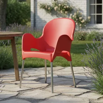 Dmora Silla De Exterior Vashti, Apilable made In Italy, Con Reposabrazos, Rojo