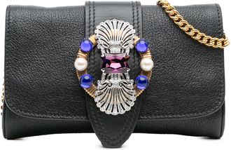 Miu Miu Pre-owned Womens Leather Crystal Embellished Crossbody - Black - One Size