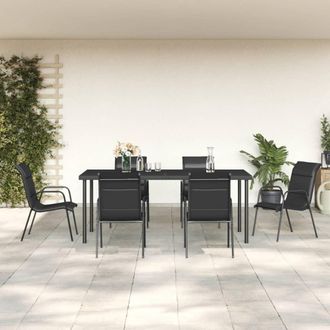 vidaXL Vidaxl - Juego De Comedor Para Jard&iacute;n 7 Piezas Acero Y Textilene Negro