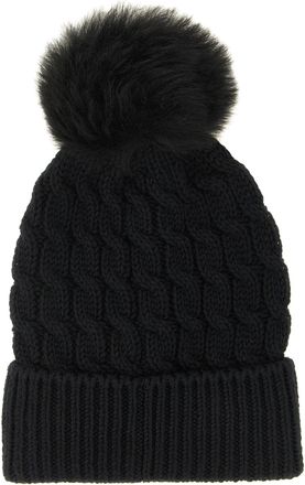 Moncler Braided Wool with Sheepskin Pom-Pom Beanie - Black