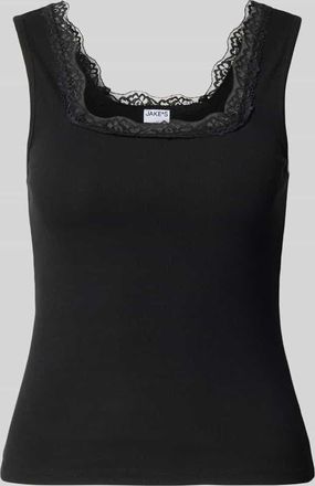 Jake*s Casual Regular Fit Top mit Spitzenbesatz in Black, Gr&ouml;&szlig;e XXL