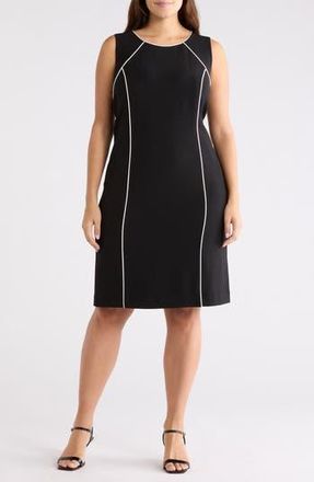 Kasper Raglan Piping Sleeveless Sheath Dress in Black/Vanilla Ice at Nordstrom Rack, Size 14W