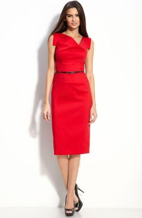 Black Halo Jackie Belted Stretch Gabardine Sheath Dress in Red at Nordstrom, Size 10