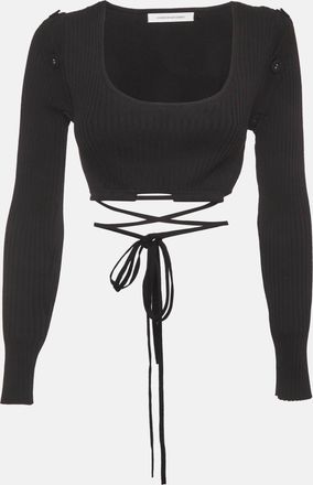 CHRISTOPHER ESBER Black Rib Knit Tie-Up Detail Crop Top