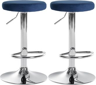 Clp Clp - Set De 2 Taburetes De Bar Ponte En Terciopelo Azul Metal Cromado