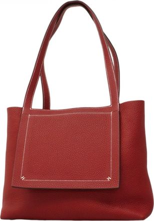 Herm&egrave;s Rouge Grenat Taurillon Clemence Leather Tote Bag (Pre-Owned)