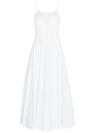 Staud Margi Pintuck Stretch-cotton Midi Dress - White - 12 (UK16 / XL)